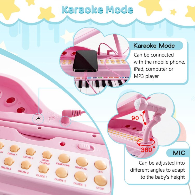 31 Keys Kids Piano Keyboard with Stool and Piano Lid
