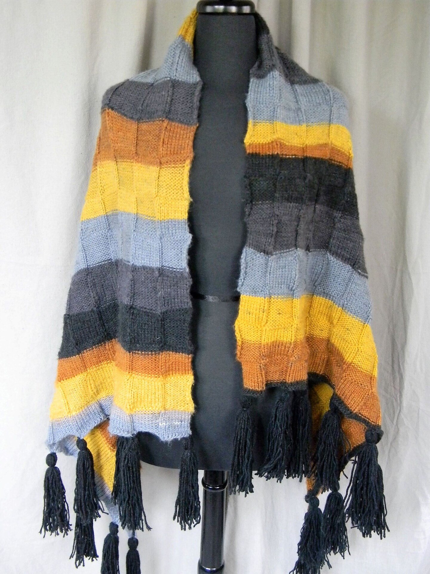 Knit Scarf Black And Mustard Scarf Hand Knitted Autumnal Yellow