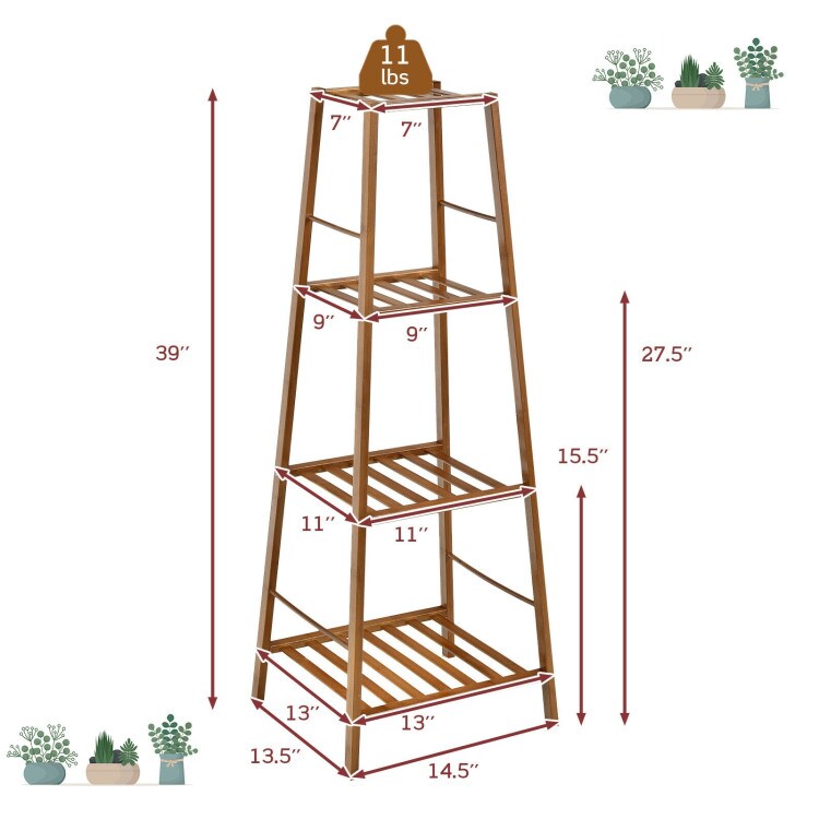 4-Potted Bamboo Tall Plant Holder Stand