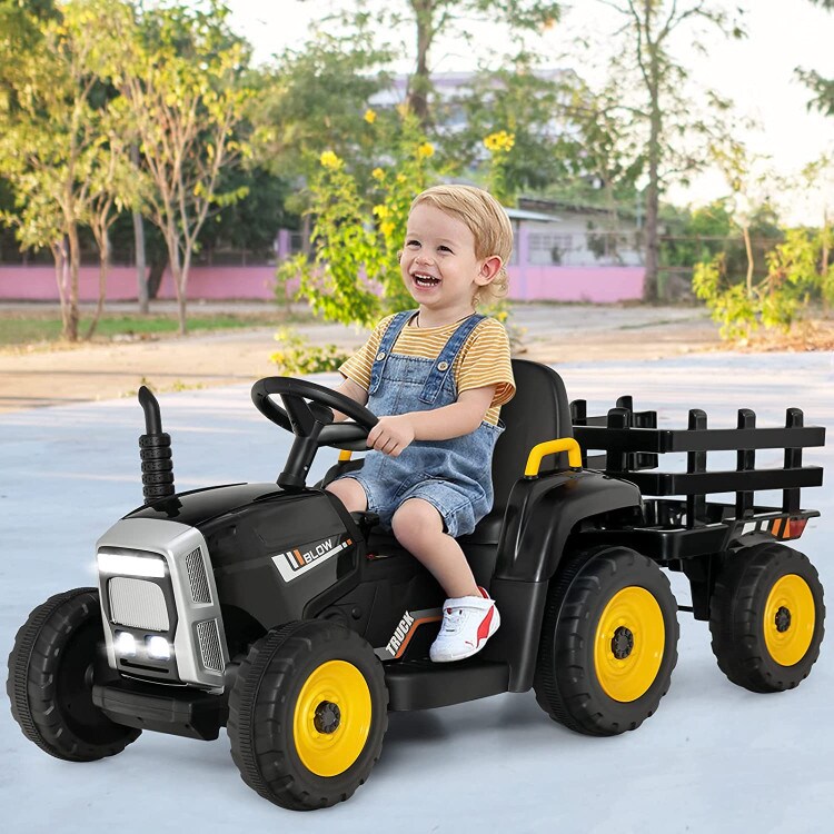 Iron Ride-On Tractor with Trailer, Music and Safety for Kids