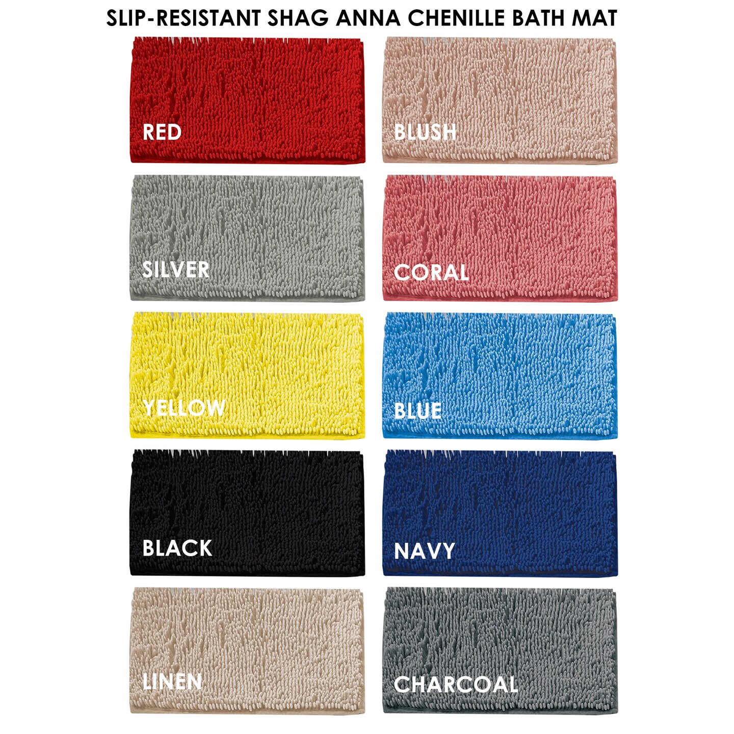 Bathroom Floor Rug Slip-Resistant Shag Chenille Rugs Mat Soft