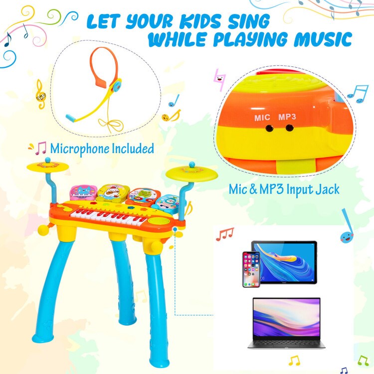 24-Key Piano Keyboard DJ Drum Combination with Microphone Ideal for Educational Musical Toy for Kids