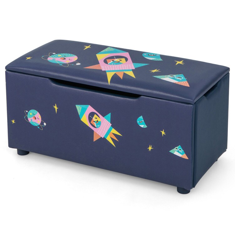 Kids Wooden Upholstered Toy Storage Box with Removable Lid and 4 Dirt-Resistant Feet