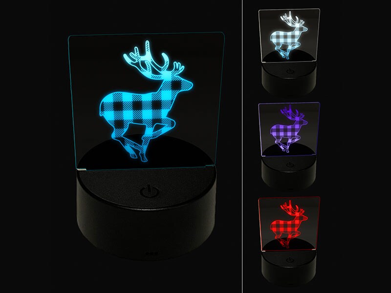 Plaid Deer Buck Buffalo Print 3D Illusion LED Night Light Sign Nightstand Desk Lamp