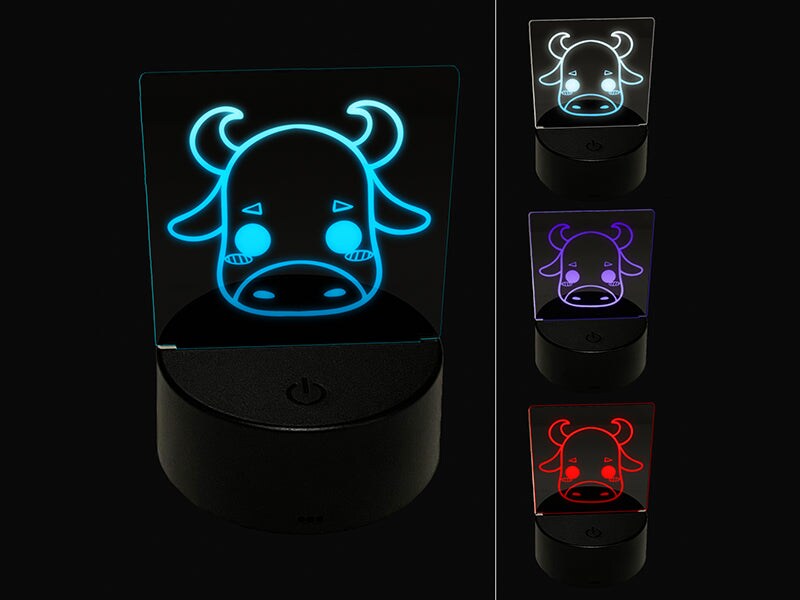 Charming Kawaii Chibi Bull Face Blushing Cheeks 3D Illusion LED Night Light Sign Nightstand Desk Lamp