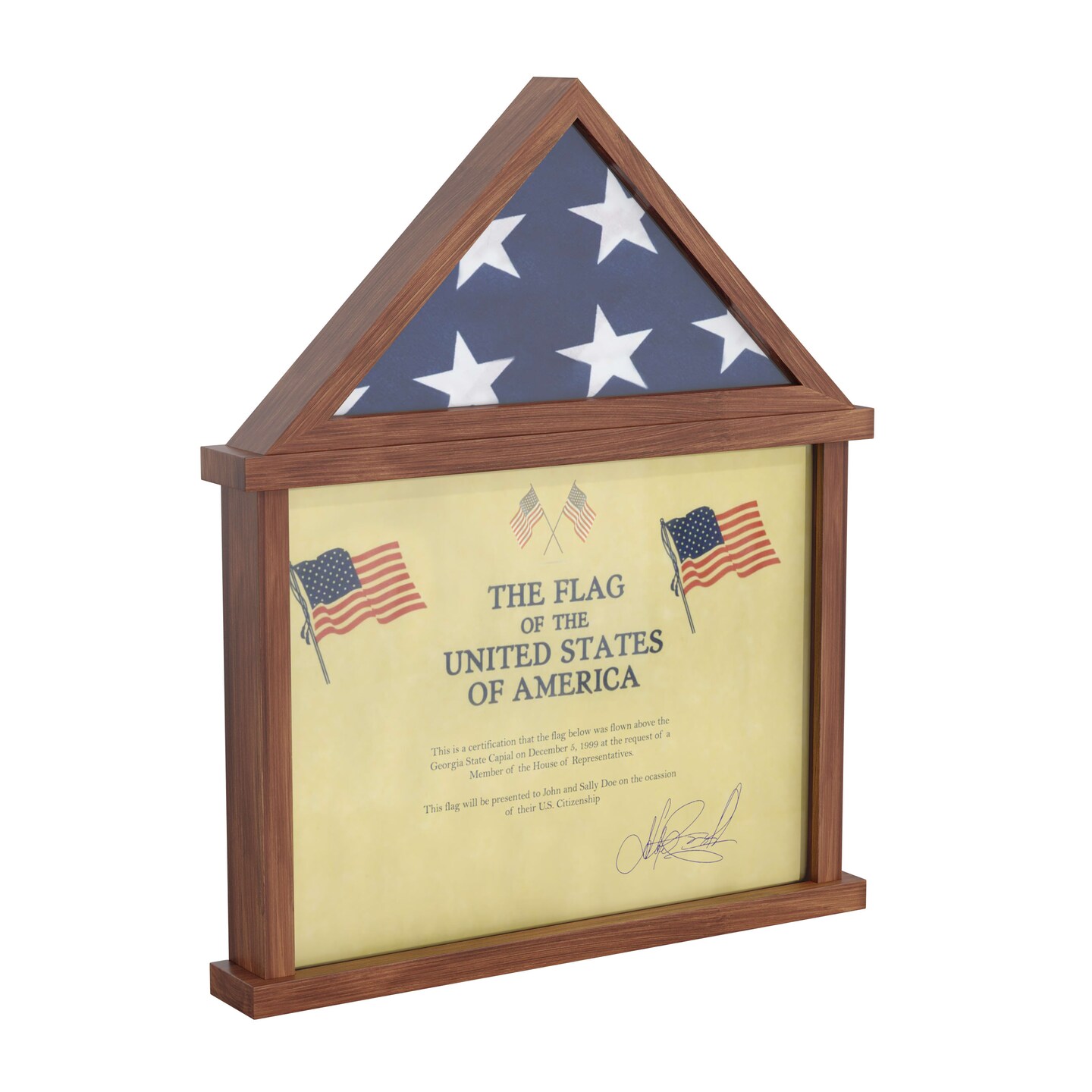 HBCY Creations Memorial Flag, Certificate And Shadow Box Display Case Small - Solid Wood