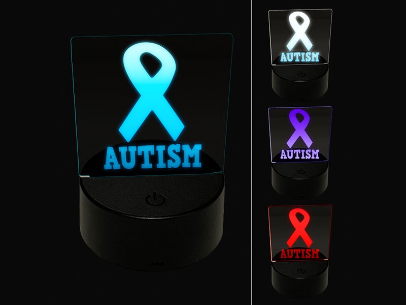 Autism with Awareness Ribbon 3D Illusion LED Night Light Sign Nightstand Desk Lamp