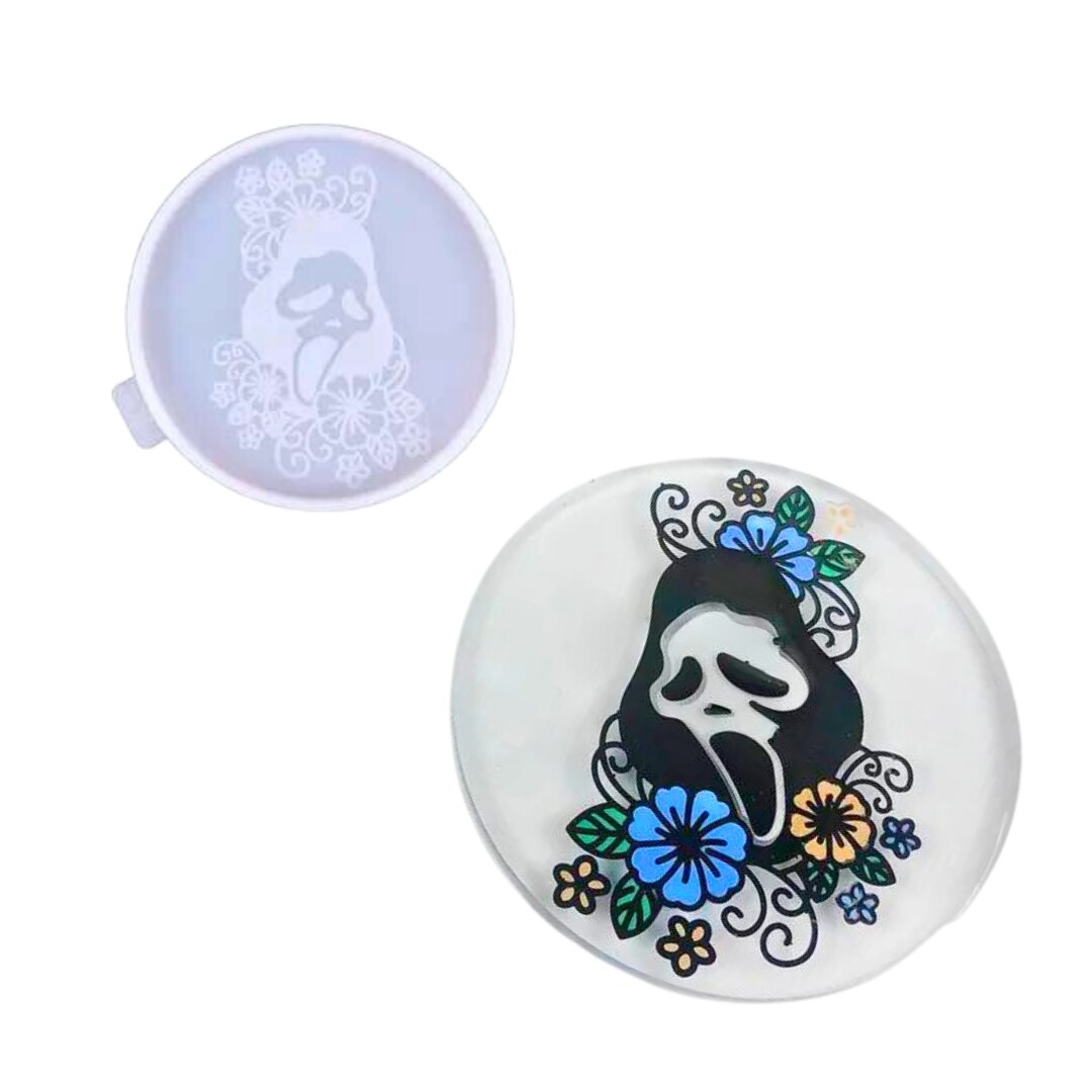 Ghostface Scream-inspired Round Coaster Mold for Epoxy Resin Art