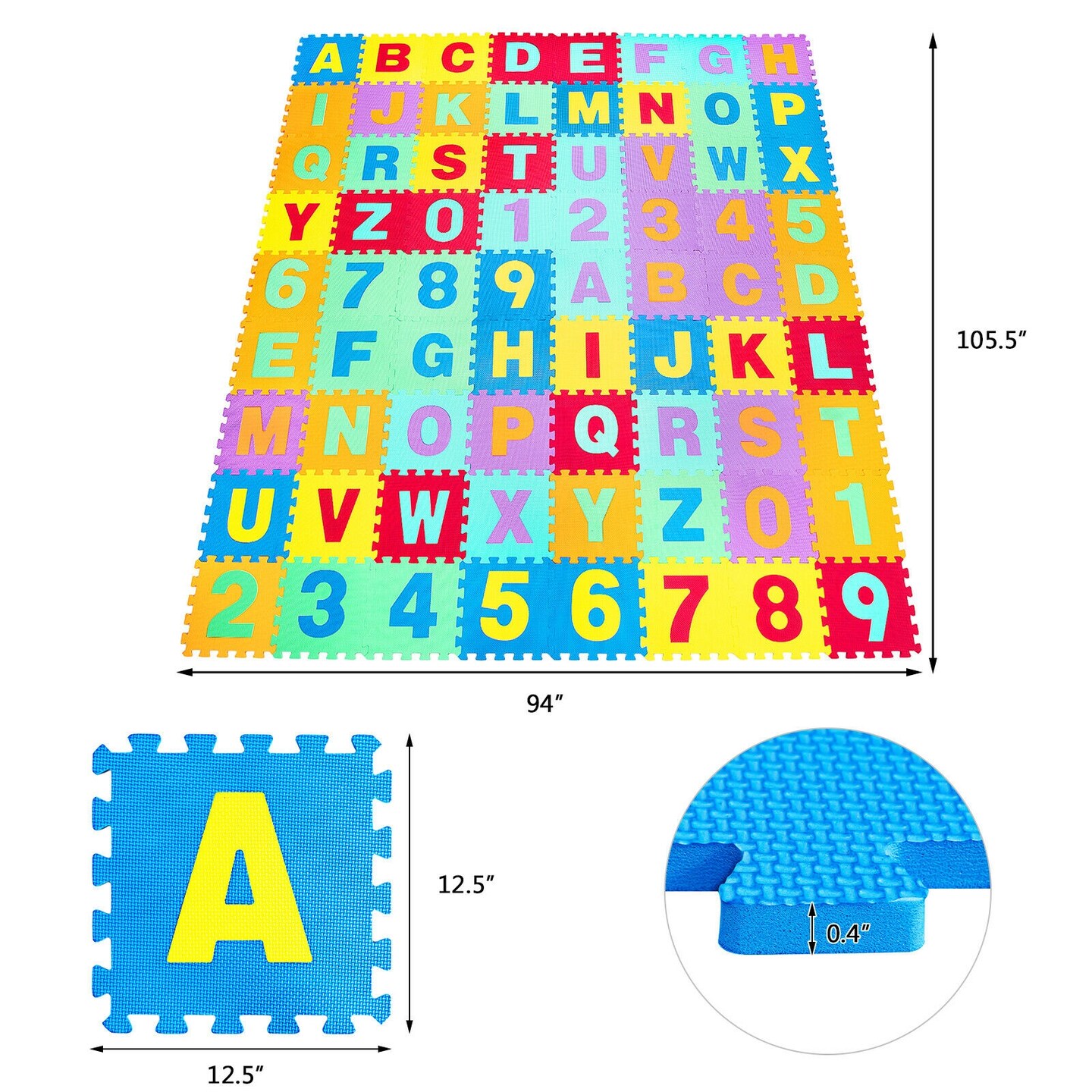 Kids Foam Interlocking Puzzle Play Mat with Alphabet and Numbers 72 Pieces Set