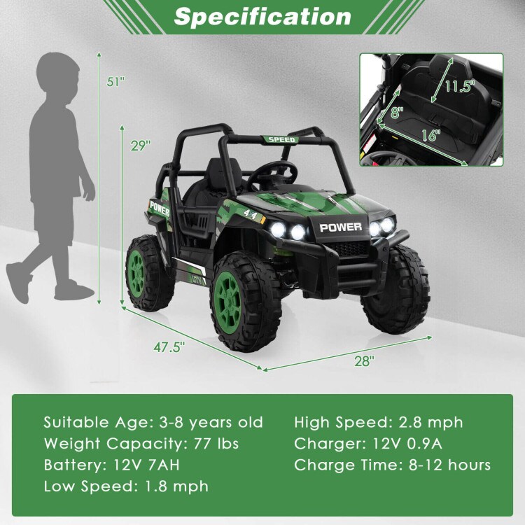 12V Kids UTV Ride on Car with 2.4G Remote Control Music and LED Lights