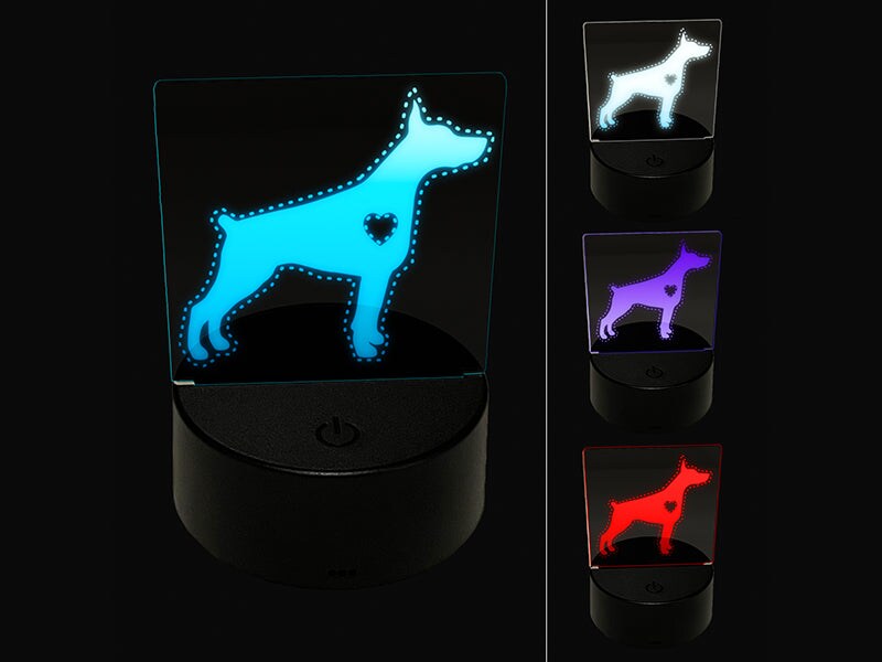 Dobermann Pinscher Dog with Heart 3D Illusion LED Night Light Sign Nightstand Desk Lamp
