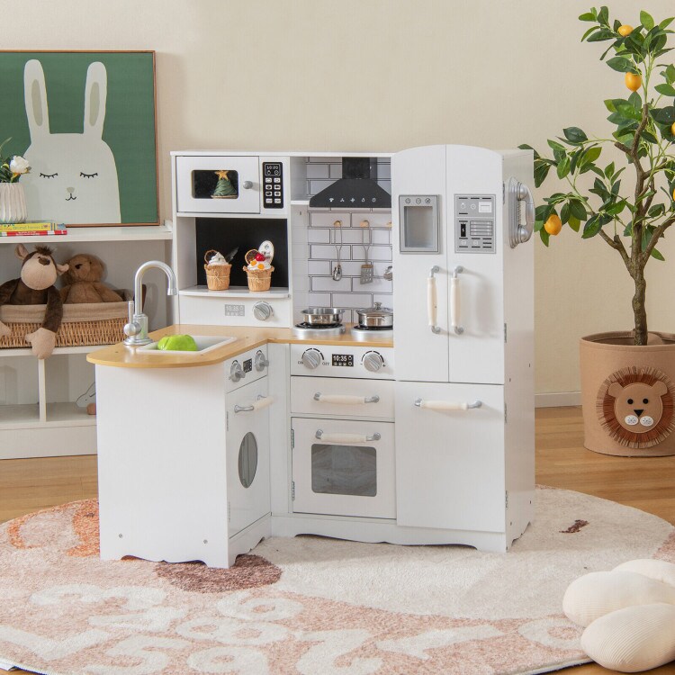 Wooden Kid&#x27;s Corner Kitchen Playset with Stove for Toddlers-White
