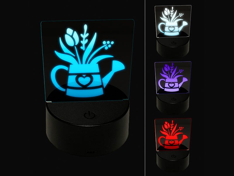 Charming Water Can with Spring Summer Flowers Gardening 3D Illusion LED Night Light Sign Nightstand Desk Lamp