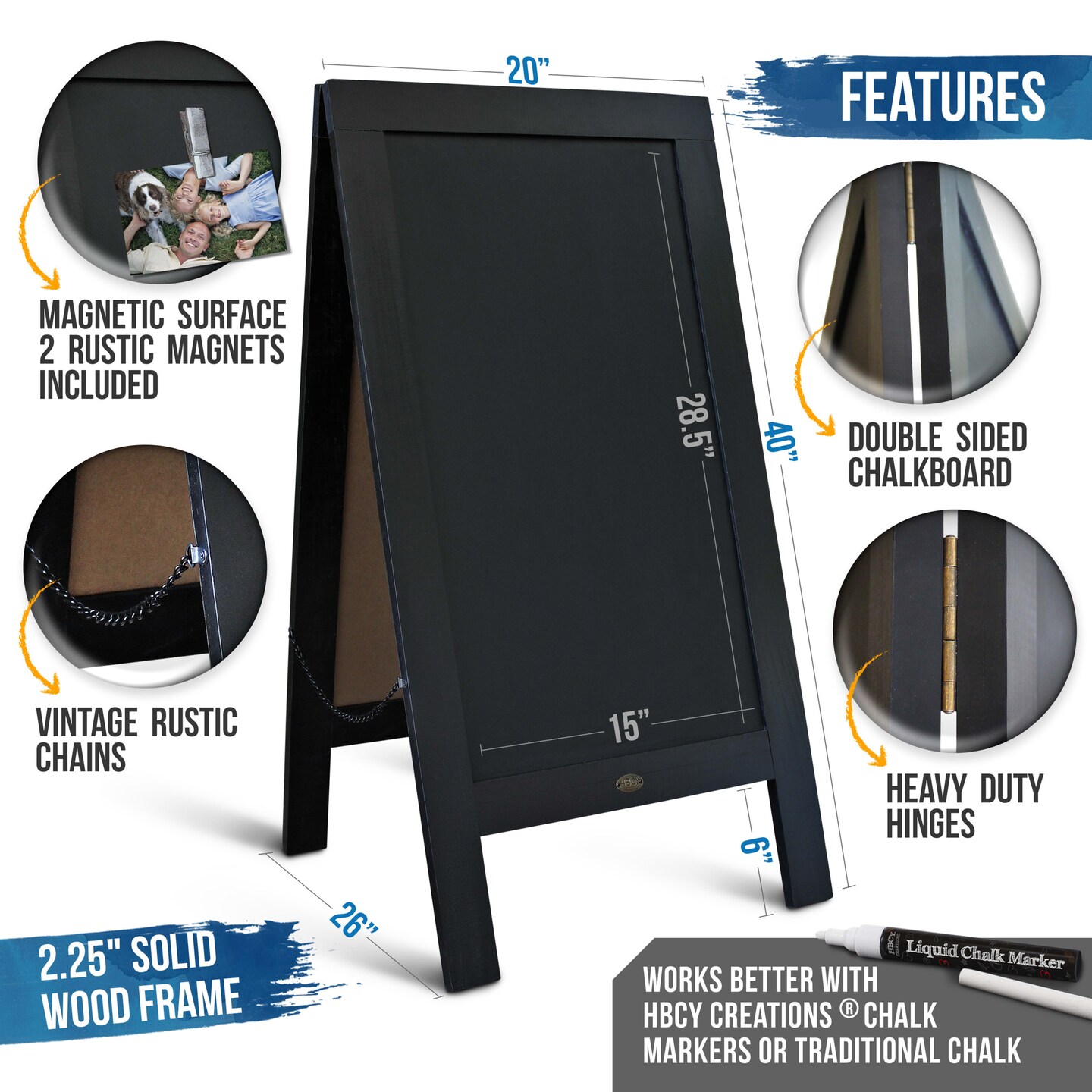 HBCY Creations Magnetic A-Frame Chalkboard Deluxe Set / 8 Chalk Markers + 10 Stencils + 2 Magnets Outdoor Sidewalk Chalkboard Sign / Large 48&#x22; x 24&#x22;