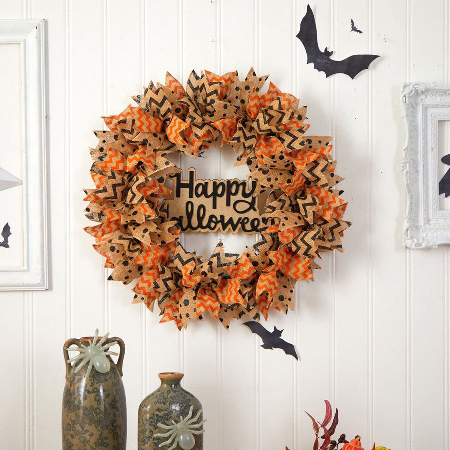 Nearly Natural 30&#x22;D Halloween Party Decorative Burlap Ribbon Wreath