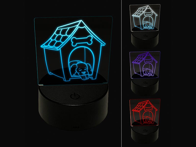Dog Resting in Dog House 3D Illusion LED Night Light Sign Nightstand Desk Lamp