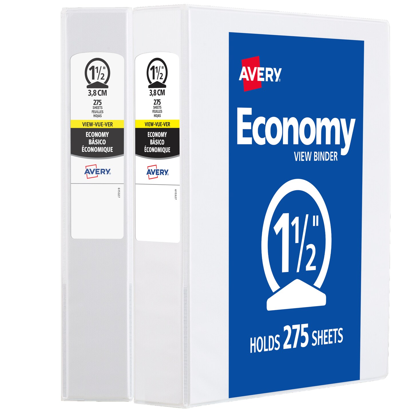 Avery 1.5" Economy View Binder, Round Rings, 2 White Binders (5726)