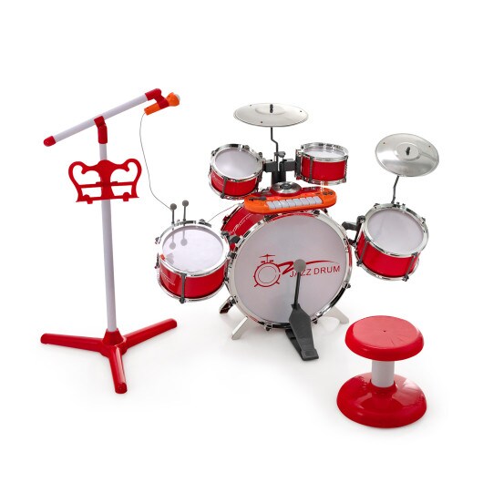 Jazz Drum Musical Instrument Set with Stool and Microphone Stand Ideal for Kids Birthday or Others Occasions