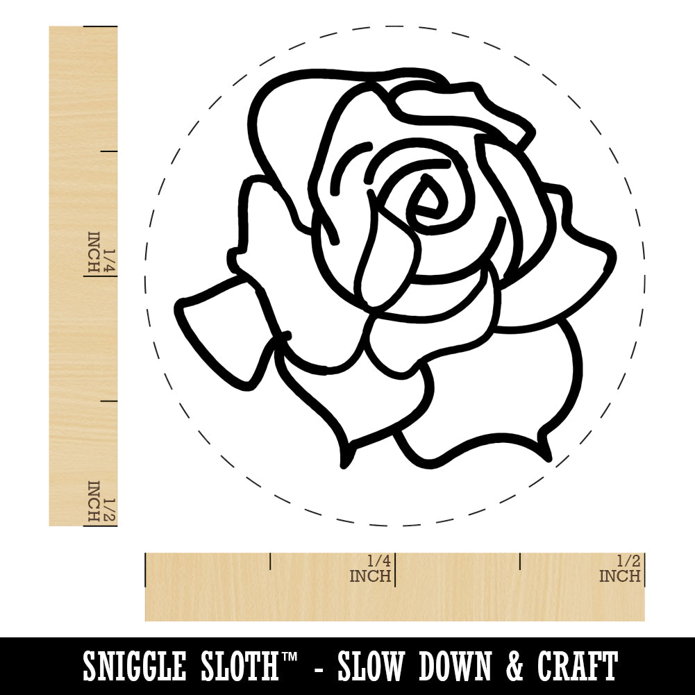 Blooming Open Rose Flower Outline Self-Inking Rubber Stamp for Stamping Crafting Planners