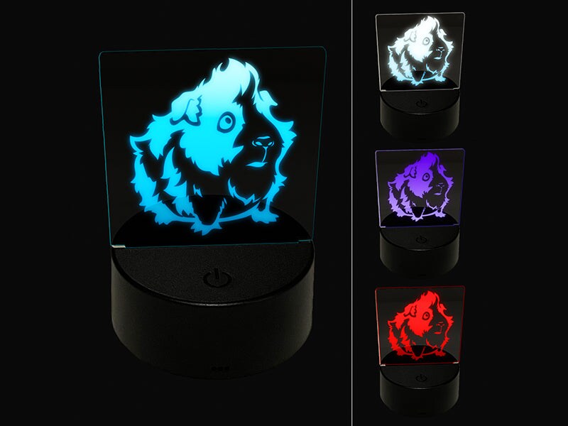 Cute and Hairy Abyssinian Guinea Pig 3D Illusion LED Night Light Sign Nightstand Desk Lamp