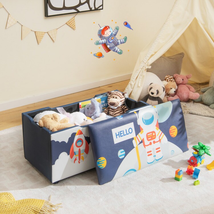 Kids Wooden Upholstered Toy Storage Box with Removable Lid and 4 Dirt-Resistant Feet