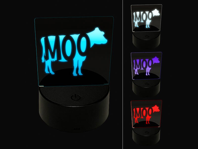 Cow Moo Farm Animal 3D Illusion LED Night Light Sign Nightstand Desk Lamp