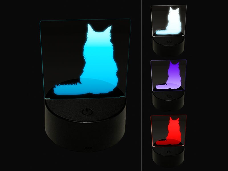 Sitting Maine Coon Cat 3D Illusion LED Night Light Sign Nightstand Desk Lamp