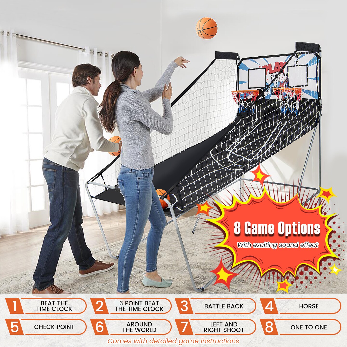 Black Foldable Indoor Basketball Arcade Game with LED Electronic Scoring