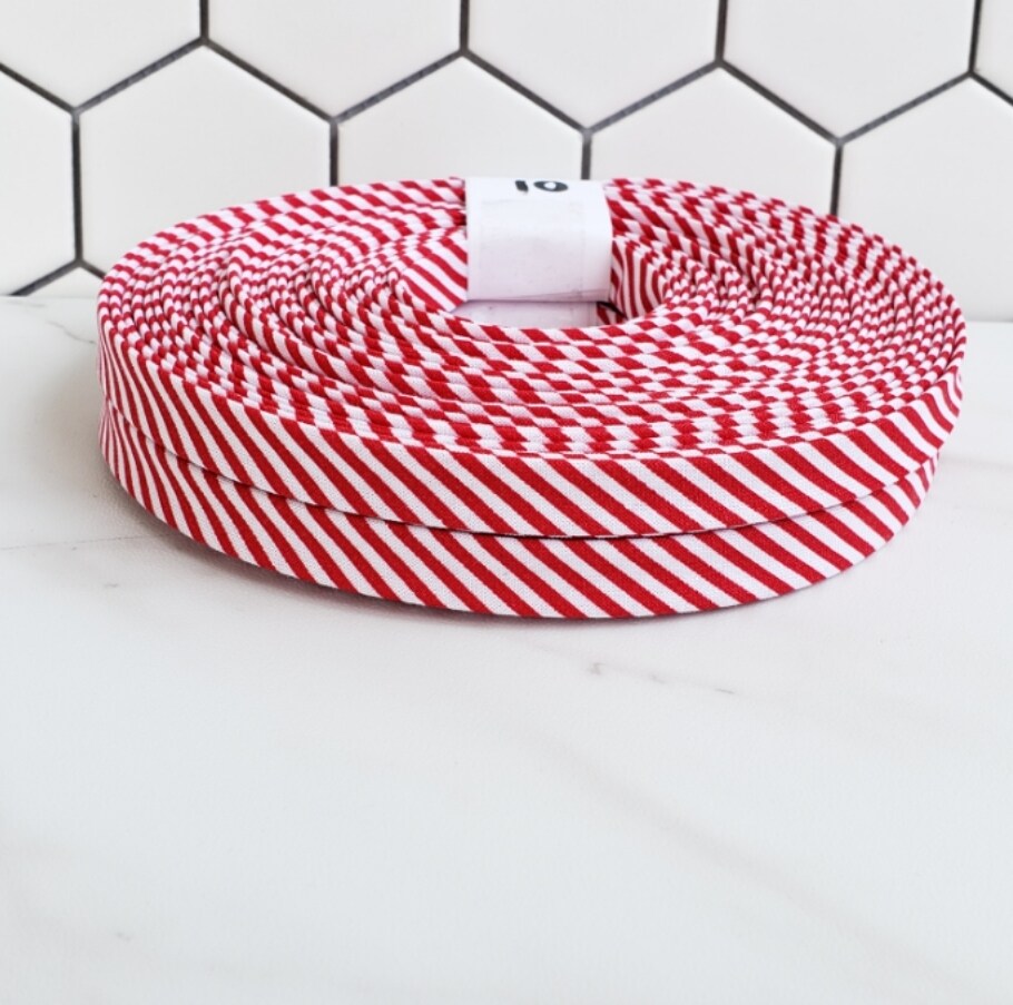 Red white stripe bias tape .5 inch double fold bias tape, quilt binding