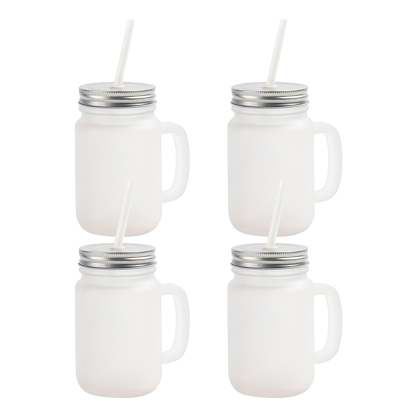 Craft Express Frosted Mason Jars With Straws 4/Pkg-12oz