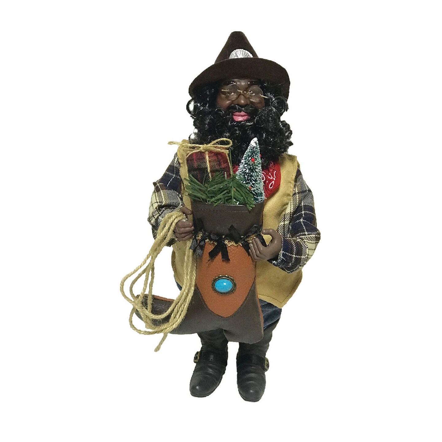 Santa's Workshop Christmas Seasonal Decorative 15" Black Cowboy with Boot Claus