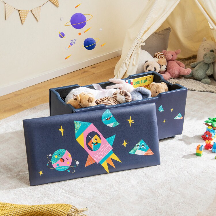 Kids Wooden Upholstered Toy Storage Box with Removable Lid and 4 Dirt-Resistant Feet