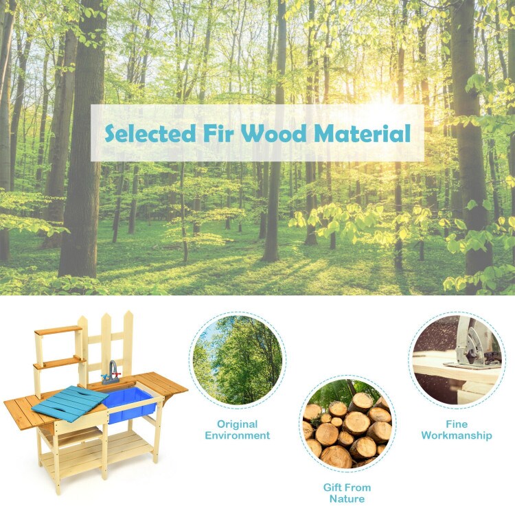 Kid&#x27;s Outdoor Wooden Pretend Cook Kitchen Playset Toy