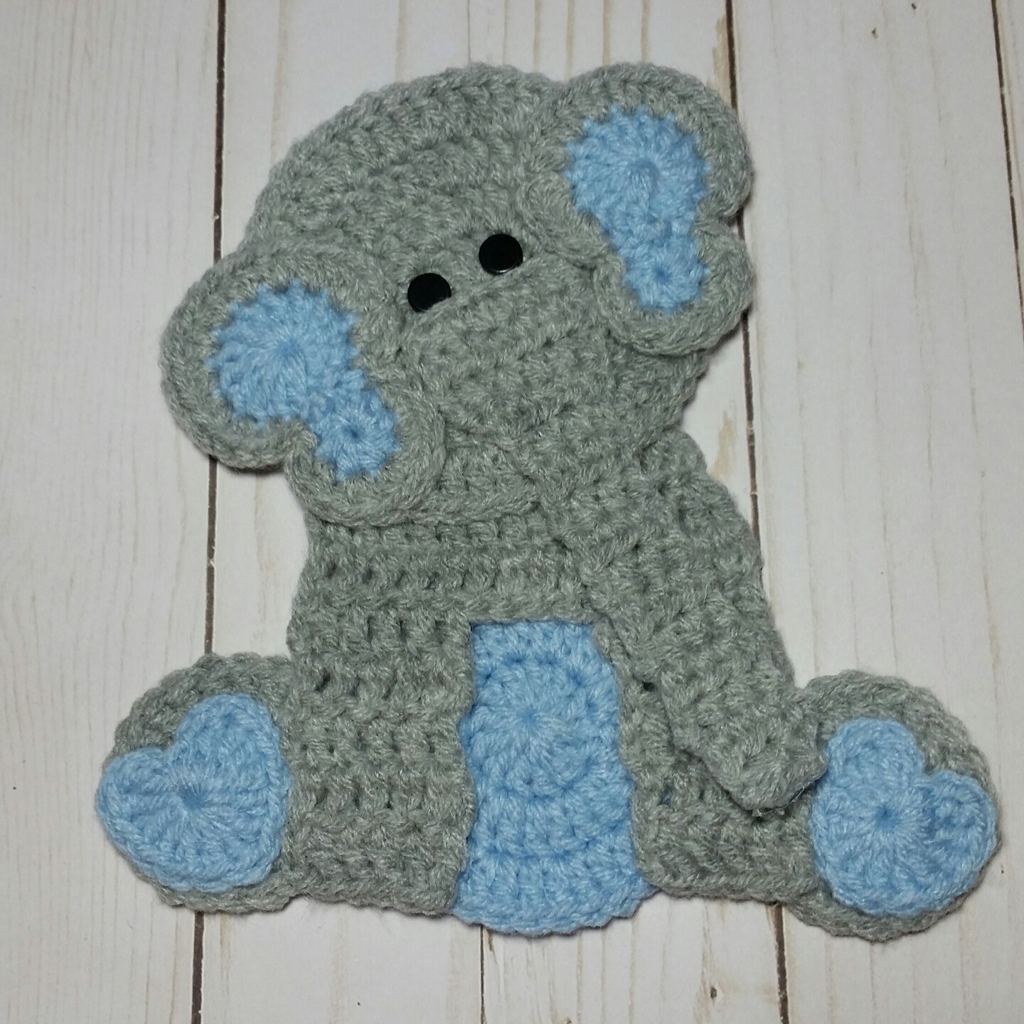 Gray With Pastel Accents Sitting Elephant Premade Ready To Use Crocheted  Applique