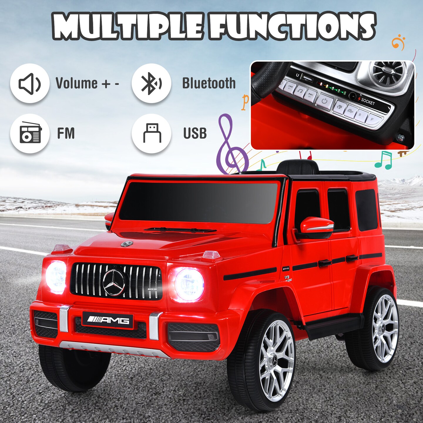 Steel Mercedes-Benz G63 Ride-On Car with Remote, Music and 2 Seats