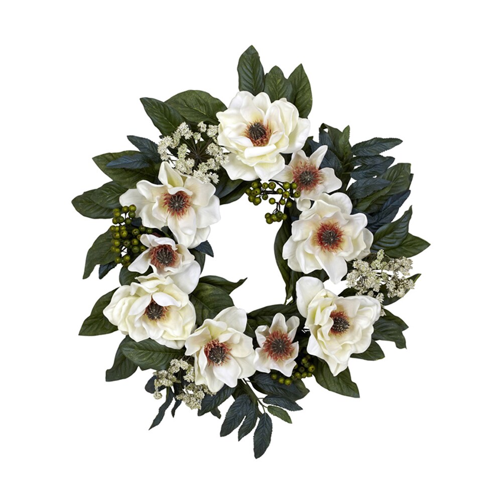 Nearly Natural 22&#x22; Magnolia Wreath White