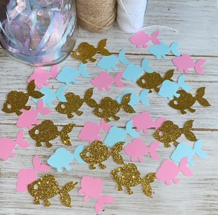 Fish Confetti - Gender Reveal Fish Table Scatter Confetti - He or She Girl  or Boy Baby Shower Party Decorations - 100 pieces