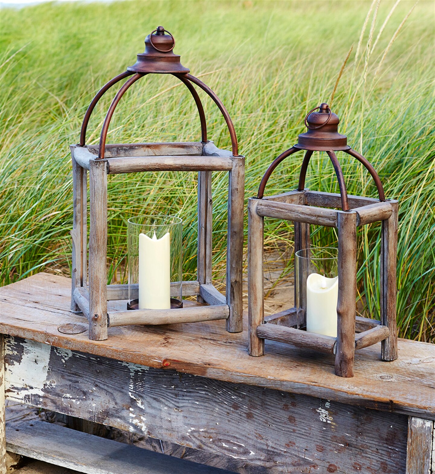 Wood and Metal Lantern (Set of 2)