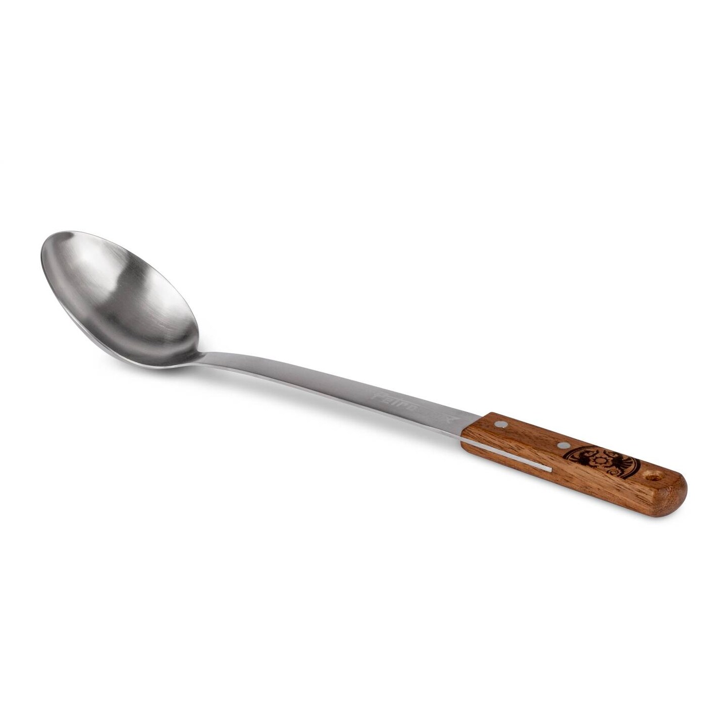 Petromax Kitchen or Campfire Serving Spoon, Durable Stainless Steel with Long Wooden Handle