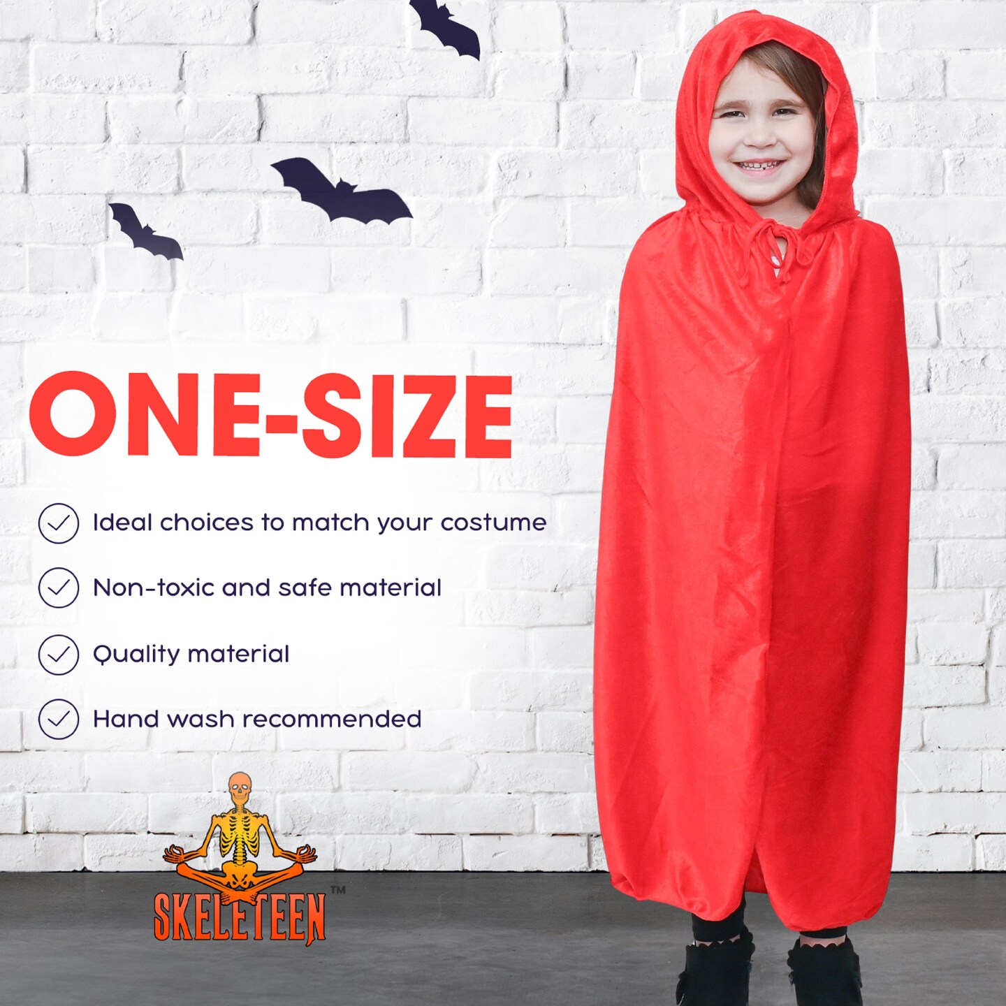Red Kids Velvet Hooded Cape - Superhero Halloween Costume Cloak with Hood