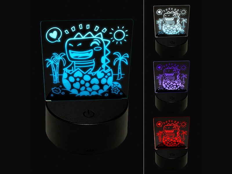Baby Dinosaur Hatchling on Beach 3D Illusion LED Night Light Sign Nightstand Desk Lamp