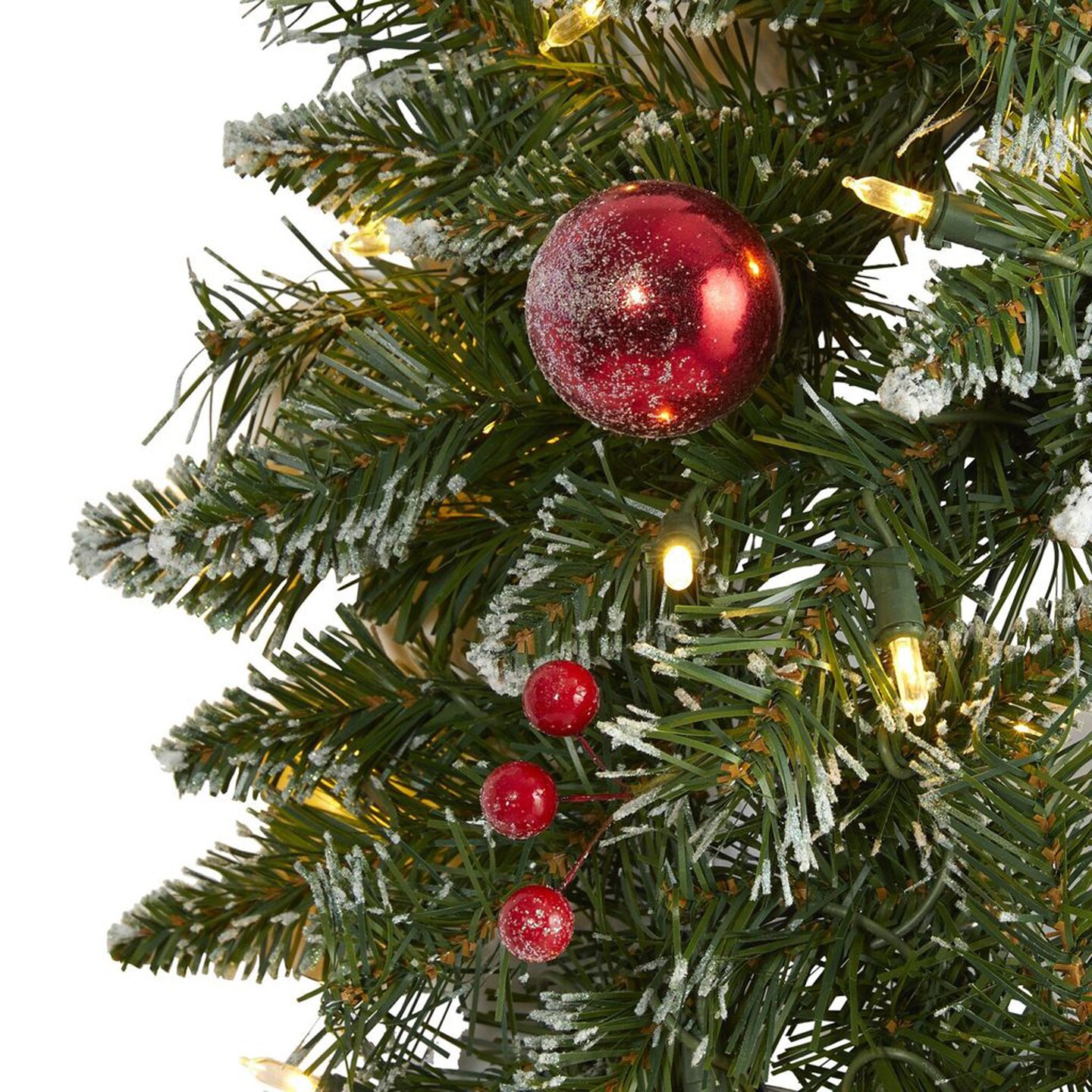 Nearly Natural 24&#x22; Frosted Artificial Christmas Wreath with 50 Warm White LED Lights, Ornaments and Berries