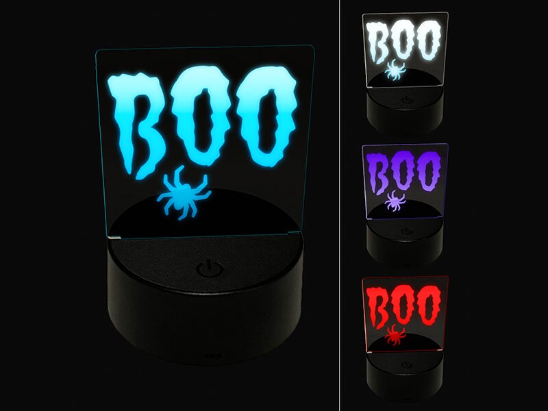 Boo with Spider Halloween 3D Illusion LED Night Light Sign Nightstand Desk Lamp