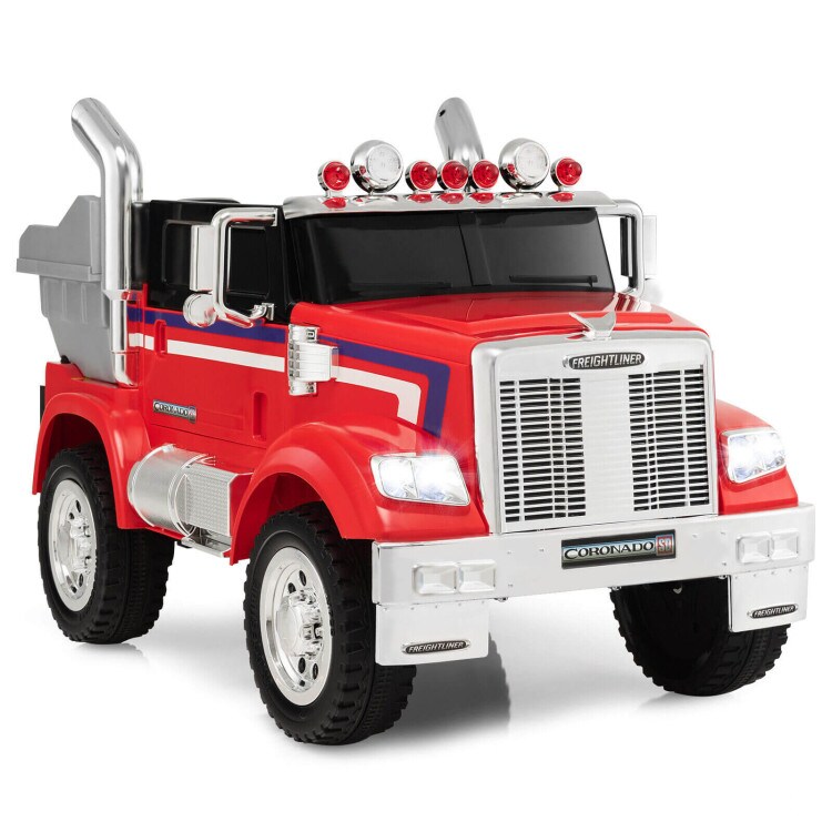 12V Licensed Freightliner Kids Ride On Truck Car with Dump Box and Lights