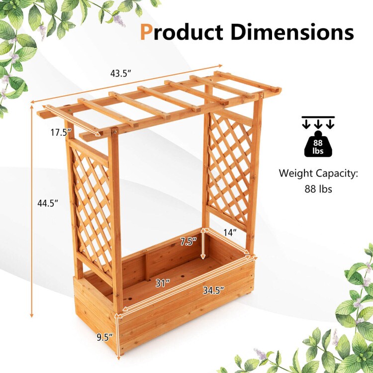 Raised Garden Bed with Trellis or Climbing Plant and Pot Hanging-Natural