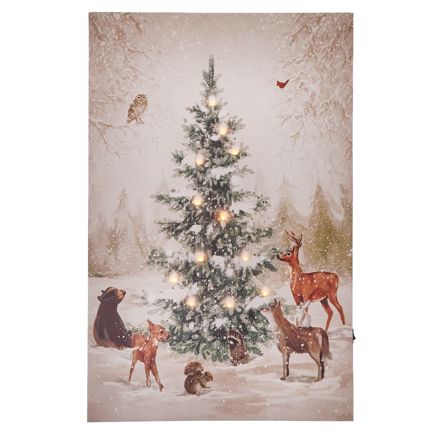 Contemporary Home Living LED Lighted Animals and Christmas Tree Canvas Wall Art with Timer 16&#x22; x 24&#x22;