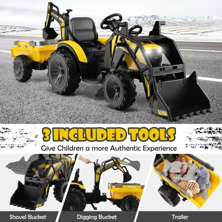 Steel Electric Excavator with RC, 3-in-1 Function, Music and Safety Features for Kids