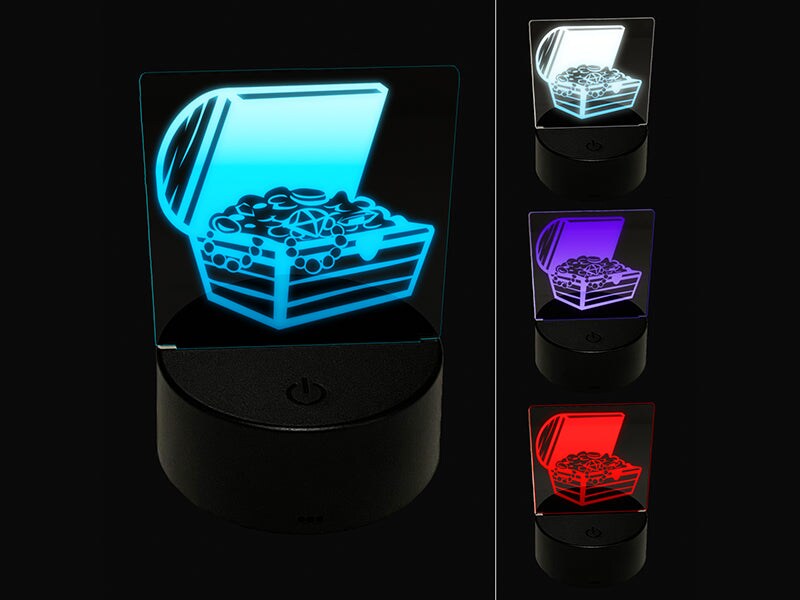 Open Treasure Chest with Gold Pirate Booty 3D Illusion LED Night Light Sign Nightstand Desk Lamp