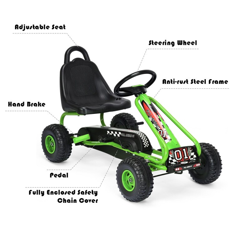 Iron Pedal Powered Ride On Car Go Kart for Kids with Adjustable Seat