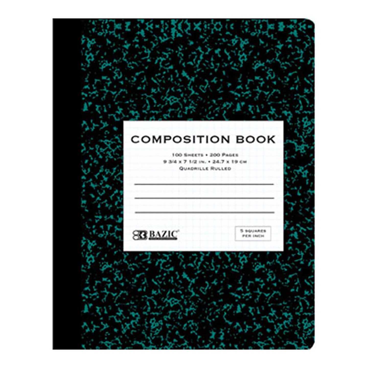 BAZIC Composition Book 5-1&#x22; Quad-Ruled Premium Marble 100 Ct.